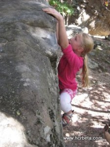 Anna Topping Out on the Warm Up Boulder at HCR